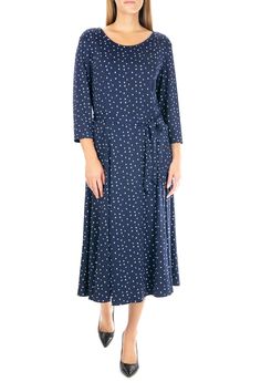 A comfortable 3/4 sleeve midi dress features a wide crew neck and a vibrant print for perfect style.Fit: this style fits true to size. Crew neck. Long sleeves. Slips on over head. Waist tie. Allover print. Approx. 49" length (size S). ImportedAvailable in:. Paisley print (REDBLUMULT). Damask print (BLACK-IVORY). Floral print (RED MULTI, PACIFIC M)This item cannot be shipped to Canada. Spring Midi Dress With 3/4 Sleeves And Print, Casual Blue Midi Dress With 3/4 Sleeves, Fitted Long Sleeve Dress With 3/4 Sleeves For Spring, Rayon Dresses With 3/4 Sleeves For Spring, Casual Printed Midi Dress With Half Sleeves, Casual Printed Midi Dress With 3/4 Sleeves, Casual Midi Dress With 3/4 Sleeves And Print, Casual 3/4 Length Dresses For Fall, Casual 3/4 Length Fall Dresses