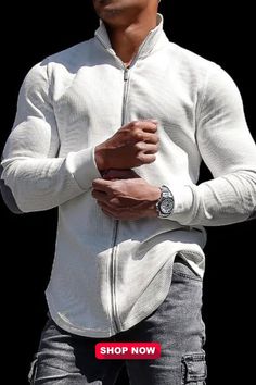 Men's Casual Sports Long-sleeved Fitness Training T-shirt Outdoor Running Top Casual Slim-fit Base Shirt Jacket White Long Sleeve Track Jacket For Gym, Sportswear Tops With Ribbed Cuffs For Outdoor, Outdoor Sportswear Tops With Ribbed Cuffs, White Tops For Outdoor Sports Season, Casual Long Sleeve Track Jacket For Light Sports, Casual White Stretch Track Jacket, White Stretch Casual Track Jacket, Long Sleeve Cotton Sweatshirt For Light Sports, White Long Sleeve Track Jacket For Sports Season