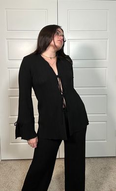 Black textured knit long sleeve cardigan with tie in the middle Illa Illa, Pants Fabric, Knit Pants, Textured Knit, Lightweight Knit, Large Black, Knit Top, Carry On, Knitted Fabric