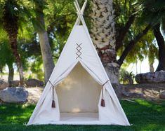 a teepee tent sitting in the grass