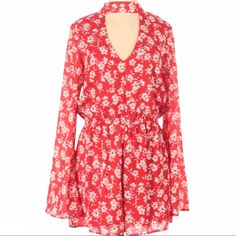 Soulmates Long Sleeve Red Floral Romper Featuring A Full Lining, Cinched/Elastic Waist, Keyhole Opening With V- Neck & Deep V Cutout In Back Super Cute! New With Tags! Nwt Women’s Size Extra Small Approximate Measurements While Laying Flat: Pit To Pit 17.5” Length 29” Sleeve 24” W501 Red Long Sleeve Jumpsuits And Rompers For Summer, Red Long Sleeve Jumpsuits For Summer, Casual Red Long Sleeve Jumpsuits And Rompers, Casual Red V-neck Jumpsuits And Rompers, Casual Red Long Sleeve Jumpsuit, Casual Red V-neck Jumpsuit, Red Floral Print Jumpsuit With V-neck, Red V-neck Jumpsuit For Fall, Red V-neck Jumpsuits And Rompers For Spring