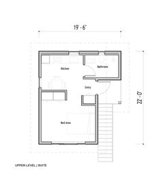 the floor plan for a small house with stairs and an upper level living area in it