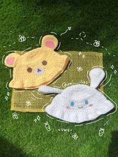 It is a crochet bucket hat inspire by sanrio specifically cinnamoroll and korilakkuma Sanrio Bucket Hat, Sanrio Crochet Hat, Cinnamoroll Bucket Hat, Green Yarn Crochet Ideas, Basic Crochet Hat, Hat Crochet Pattern Free, Pattern Design Ideas, Crochet Hat Tutorial, Bucket Hat Crochet