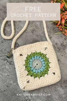 a crocheted bag with the words free crochet pattern in front of it