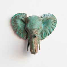 an elephant head mounted on the wall