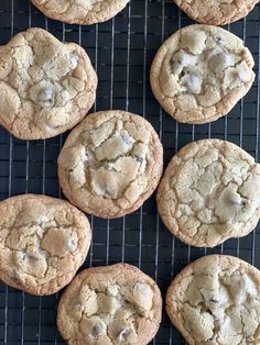 chocolate chip cookies cooling on a wire rack