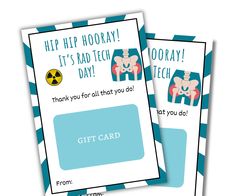 two gift cards with the words hip hooray, it's rad tech day