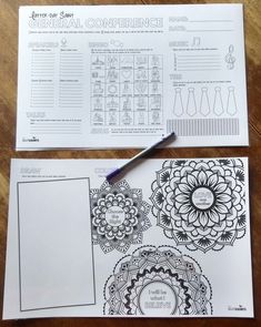 two sheets of paper with designs on them