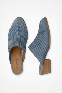 These slip-on mules blend suppleness with style, intricately detailed with woven leatherwork on the uppers. | Women's "Amarillo" Leather Mules by Walk With Me - Bone - 8.5 Slip On Mules, Leather Mules, Leather Working, Heel Height, Shoe Accessories, Walking, Slip On, Women Shoes, My Style