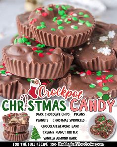 chocolate christmas candy is stacked on top of each other