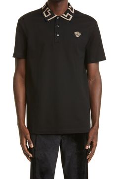 Versace Polo Shirt, Versace Polo, Greek Key Pattern, Medusa Head, Polo Style, Greek Key, Jacquard Weave, Cotton Polo, Designer Clothes For Men