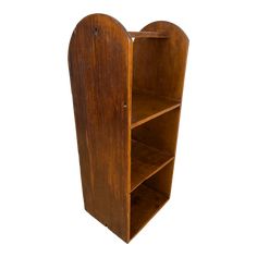 an old wooden bookcase with two shelves on one side and a heart shaped shelf on the other