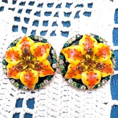 New Lunch At The Ritz Beautiful Earrings, In Gift Box. W2 Orange Yellow, Beautiful Earrings, Color Orange, Gift Box, Lily, Jewelry Earrings, Women Jewelry, Orange, Yellow