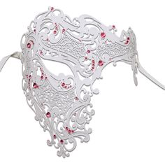 Made for men, can be worn on women as well. This deluxe, venetian-style decor mask features crystals, rhinestones and designs, will surely make you stand out stylishly. All of the masks are hand made and intricately designed offering each a unique flair. White Venetian Mask For Costume Party, Venetian White Mask For Costume Party, White Venetian Mask, White Formal Masquerade Mask For Carnival, White Venetian Eye Masquerade Mask, Venetian White Eye Masquerade Mask, White Venetian Eye Mask For Masquerade, White Venetian Masks For Masquerade, White Venetian Masks For Carnival