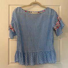 Matilda Jane Blue Gingham Checked Top With Ruffle Hem And Sleeves Xs Nwot Check Tops, I Feel Pretty, Feel Pretty, Blue Gingham, Gingham Check, Matilda Jane, Matilda, Ruffle Hem, Gingham