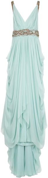 Marchesa Chiffon Plunge Emb Det Gown in Blue | Lyst. Love this Grecian style drape in white for my wedding dress Grecian Gown, Brides Dresses, Elegante Casual, Fashion Runway, Marchesa, Wedding Design, Formal Gowns