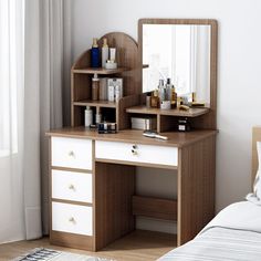 a bedroom scene with focus on the dressing table