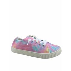 Thick Sole Round toe silhouettee Lace Up Look lightly cushioned insole Size: 7.  Color: Multicolor.  Gender: female.  Age Group: adult. Flatform Sneakers, Lace Up Wedges, Leather Flat Shoes, Pink Tie Dye, Pink Ties, Flat Sneakers, Leather Flats, Wedge Sneaker, Comfortable Fashion