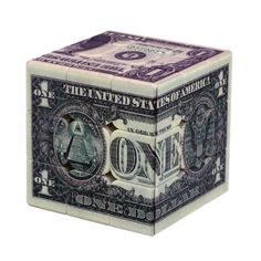 a one dollar bill in the shape of a cube