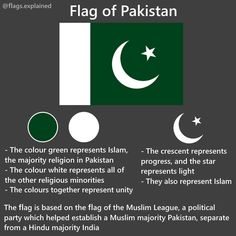 the flag of pakistan is shown in green and white, with two crescents on each side