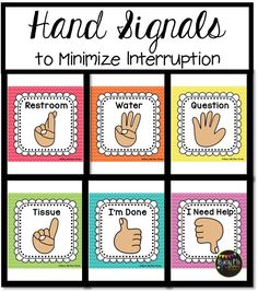 the hand signals to minimize interruption in this classroom poster set is an easy way to help students learn how to use them