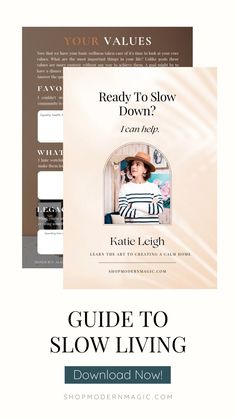 the book guide to slow living is shown in front of a white background with an image of