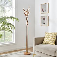 a living room scene with focus on the floor lamp