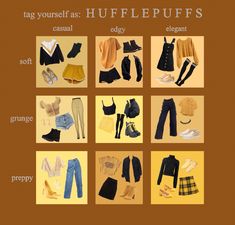 Hogwarts Fashion Inspired Outfits, Harry Potter Clothes Hufflepuff, Harry Potter House Outfits Hufflepuff, Wizarding World Aesthetic Outfits, Modern Hufflepuff Outfits, Hogwarts Fashion Aesthetic