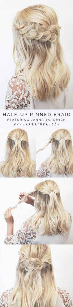 KASSINKA - Hair tutorial for shorter hair /// Model @jannaYaromich Half Up Half Down Wedding Hair, Half Up Half Down Wedding, Braided Hair Tutorial, Step By Step Hairstyles, Super Hair, Short Hair Tutorial, Braided Hairstyles Tutorials, Hair Blonde, Half Up Half Down Hair