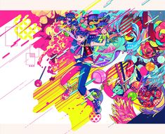 an artistic illustration of a person riding a skateboard with colorful paint splatters