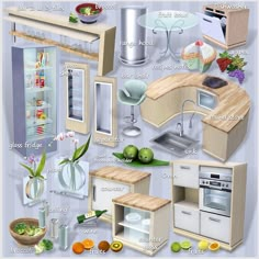 an image of a kitchen set with all the appliances and accessories needed to cook in it