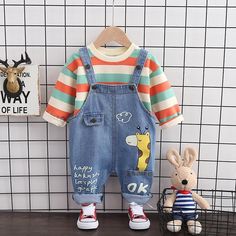 2-piece Striped Sweatshirts & Dungarees for Children Boy - PrettyKid Cotton Patchwork Sets For Spring, Casual Cotton Patchwork Sets, Spring Cotton Sets With Patchwork Details, Spring Cotton Sets With Patchwork, Spring Cotton Patchwork Sets, Summer Long Sleeve Patchwork Sets, Long Sleeve Patchwork Sets For Spring, Cotton Sets For Playtime In Fall, Cute Patchwork Sets For Spring