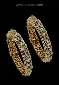 18 karat gold diamond kada for women with color stones - set of 2 (1pair)
  note : this item comes with a clip. so that you can open it and wear it directly on your wrist.
    note : minimum size : 2-4 & maximum size : 2-5.


enhance your beauty with 18 karat gold diamond kada for women    indulge in luxury with this exquisite set of 2 18 karat gold diamond kada for women with color stones, exclusively crafted by totaram jewelers in india. elevate your style and make a statement wi Kada For Women, Diamond Kada, Gold Arm Cuff, Temple Jewellery Earrings, 22k Gold Earrings, 22k Gold Necklace, 22k Gold Ring, Gold Mangalsutra, Enhance Your Beauty