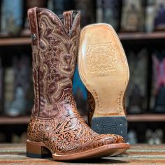 Tanner Mark Hand Tooled print wide square toe cowboy boot features a leather upper adorned with traditional western stitching. 13" Full grain leather 1.5" Block heel Leather lining Leather outsole Pull-on straps Goodyear welt construction Made in Mexico Item: TM201706 Purple Cowboy Boots, Vetements Shirt, Square Toe Leather Boots, Square Toe Cowboy Boots, Wedding Types, Awesome Tattoos, Men’s Boots, Boots Cowboy, Square Toe Boots