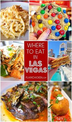 the las vegas food and drink guide is shown in this collage with text that reads where to eat in las vegas