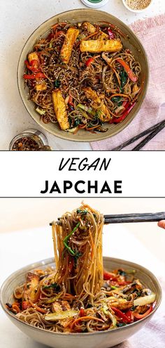 Vegan Japchae (Korean Glass Noodles Stir-fry) - Six Hungry Feet Vegan Korean Food, Dduk, Korean Glass Noodles, Vegan Japanese, Vegan Asian Recipes, Potato Noodles, Sweet Potato Noodles, Vegan Asian