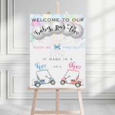 an easel with a sign that says welcome to our baby's fair day