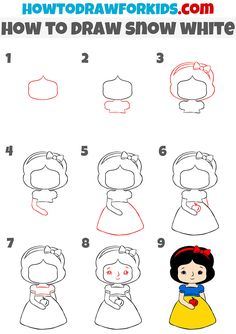 how to draw snow white from disney's frozen princesses step by step instructions