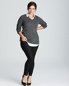 C by Bloomingdale's Plus Cashmere V Neck Tunic | Bloomingdale's V Neck Tunic, Moda Plus, Work Outfits Women, Curvy Outfits, Professional Outfits, Business Casual Outfits, Work Attire