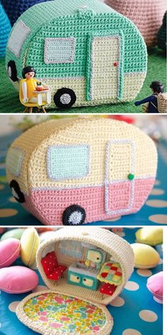 a crocheted camper is shown with the words free crochet pattern