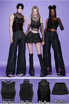 three women in black outfits and one is wearing high waisted pants, the other has sheer