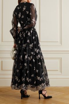 ERDEM Tabetha tiered embroidered silk-organza maxi dress | NET-A-PORTER Silk Maxi Dress With Floral Embroidery For Evening, Elegant Silk Maxi Dress With Floral Embroidery, Sheer Organza Floor-length Maxi Dress, Sheer Organza Maxi Dress, Chic Embroidered Evening Maxi Dress, Formal Floor-length Maxi Dress With Floral Embroidery, Chic Sheer Organza Maxi Dress, Embellished Organza Floor-length Dress, Embellished Floor-length Organza Dress