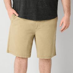 These St. John's Bay men's big and tall long chino shorts are a smart warm-weather essential. Cut from stretch-cotton twill for a mid-rise, they have a flat-front waist, multiple pockets, and a drawstring closure. Style them with a polo shirt or t-shirt.Short Length: Regular = 10” inseam, Tall Length = 11” inseamFront Style: Flat FrontFeatures: Stretch Fabric, Comfort WaistbandClosure Type: DrawstringFit: Regular FitRise: Mid RiseShort Length: Mid LengthFiber Content: 98% Cotton, 2% SpandexFabri Casual Big And Tall Short Bottoms, Casual Cotton Bottoms For Big And Tall, Big And Tall Summer Shorts, Casual Big And Tall Bottoms With Built-in Shorts, Big And Tall Cotton Shorts, Mens Chinos, Mens Big And Tall, Big & Tall, Big And Tall