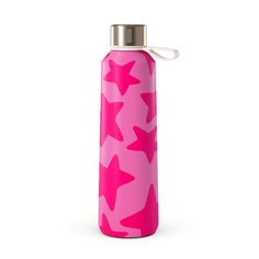 a pink water bottle with stars on it