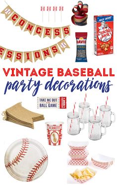 vintage baseball party decorations with red, white and blue