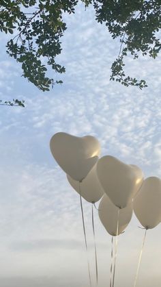 several white balloons floating in the air