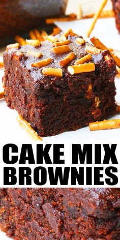 chocolate cake mix brownies with caramel sprinkles on the top and bottom