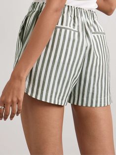 LA LIGNE Macaulay striped cotton and linen-blend shorts Chic Relaxed Fit Bermuda Shorts For Day Out, Summer Bermuda High-waisted Shorts For Daywear, High-waisted Bermuda Shorts For Summer Daywear, Summer High-waisted Bermuda Shorts For Daywear, Summer Daywear Bermuda Shorts, Chic Bermuda Cotton Shorts, Summer Bermuda Shorts For Daywear, Relaxed Fit Shorts For Summer Daywear, Striped Relaxed Fit High-waisted Shorts