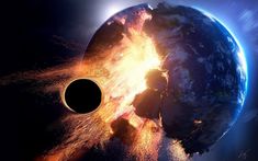 an artist's rendering of a black hole in the sky with fire coming out of it