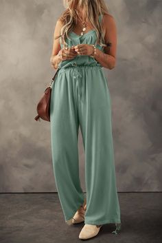 Indulge in the ultimate blend of comfort and style with our Drawstring Wide Strap Wide Leg Overalls. Made from a luxurious blend of 95% polyester and 5% elastane, these overalls are designed to hug your curves in all the right places. The drawstring feature allows for a customizable fit, while the wide straps provide a touch of elegance to this playful piece.Crafted with a sheer, opaque material, these overalls offer a hint of allure without revealing too much. Perfect for a romantic picnic or a Drawstring Jumpsuit, Wide Leg Overalls, Straps Jumpsuit, Formal Cocktail Dress, Casual Rompers, Spring Outfits Women, Casual Jumpsuit, Overalls Women, Active Wear Leggings